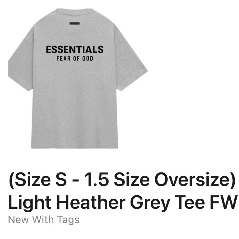 Fear of God ESSENTIALS Light Heather Grey Oversized Tee Size Small